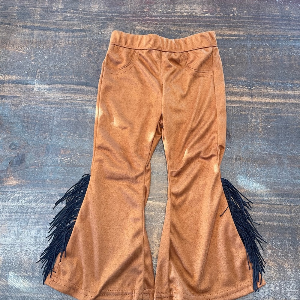 Brown Fringe Bell Bottom Pants